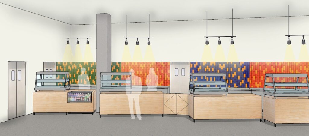 Rendering of colorful food retail stalls